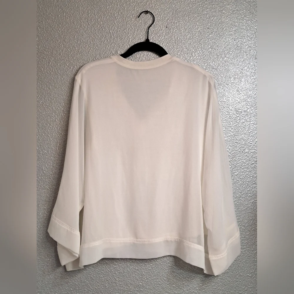 Zara Woman White Sheer V-Neck Top W ith Attatched Tank Top Size S